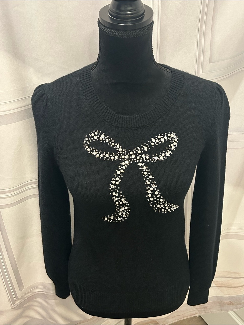 Draper James Black Sparkling Bow Crewneck Sweater - Women XS